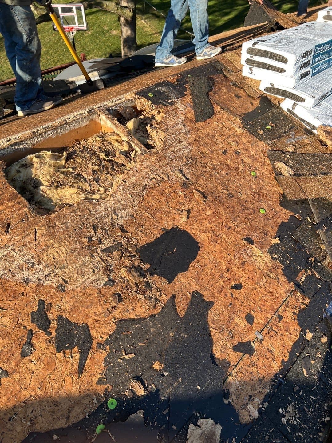 Extensive wood rot exposed in the roof structure during repair