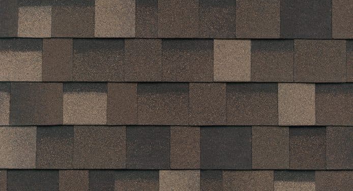 Close-up of multi-tone brown and charcoal architectural asphalt shingles